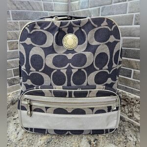 EUC Coach Signature Denim & Silver Stripe Poppy Backpack F19691 Bookbag